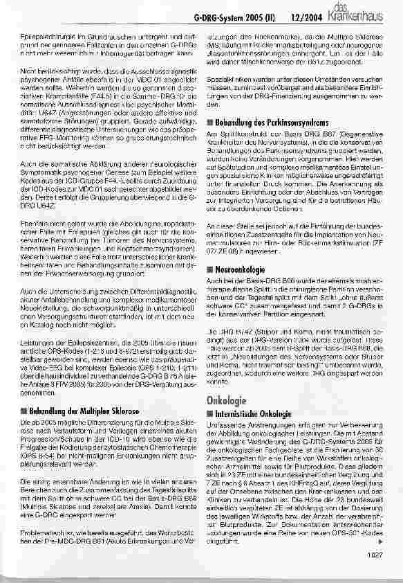 Vorschauseite 6: G-DRG-System 2005: Was hat sich geändert? (II)Spezifische Änderungen in medizinischen Leistungsbereichen