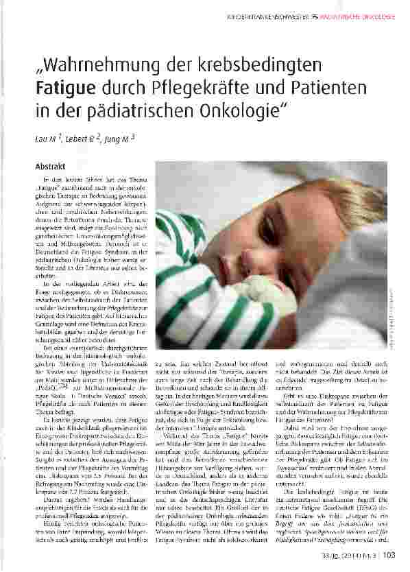 Vorschauseite 1: „Wahrnehmung der krebsbedingten Fatigue durch Pflegekräfte und Patienten in der pädiatrischen Onkologie