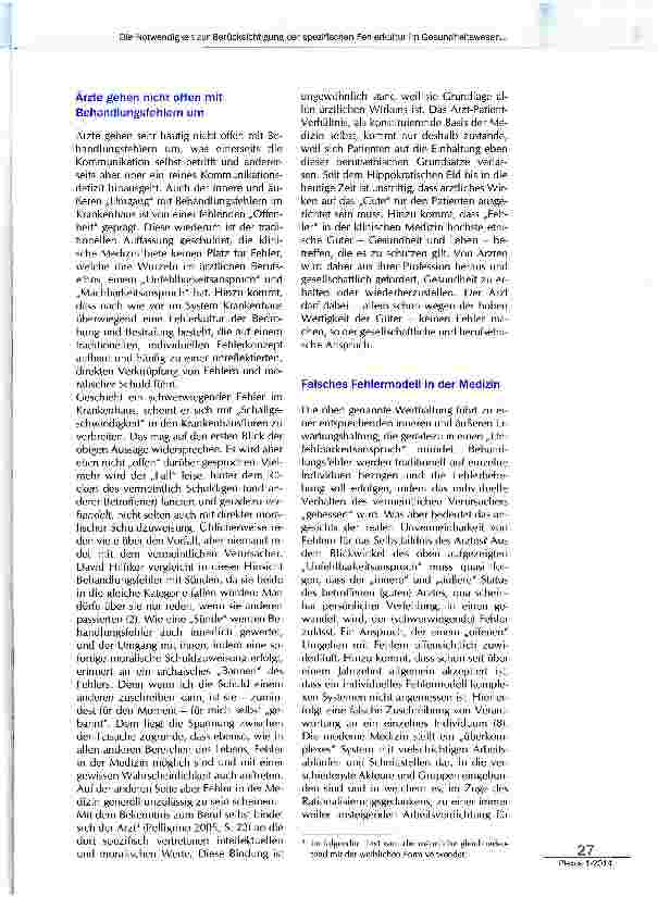 Vorschauseite 3: Die Notwendigkeit zur Berücksichtigung der spezifischen Fehlerkultur im Gesundheitswesen für ein effizientes Fehlermanagement