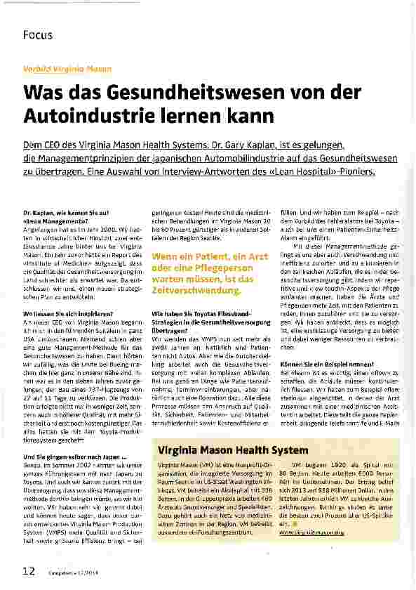 Vorschauseite 1: Was das Gesundheitswesen von der Autoindustrie lernen kann