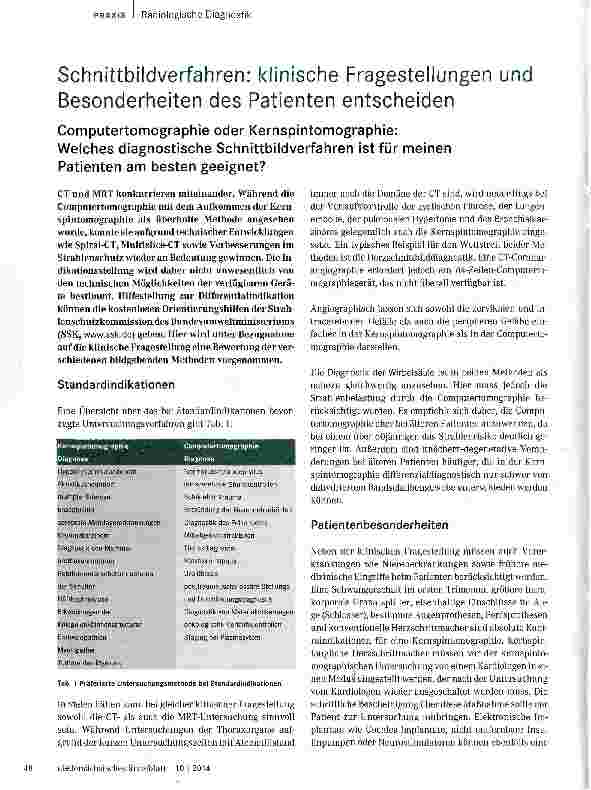 Vorschauseite 1: Schnittbildverfahren: klinische Fragestellungen und Besonderheiten des Patienten entscheiden