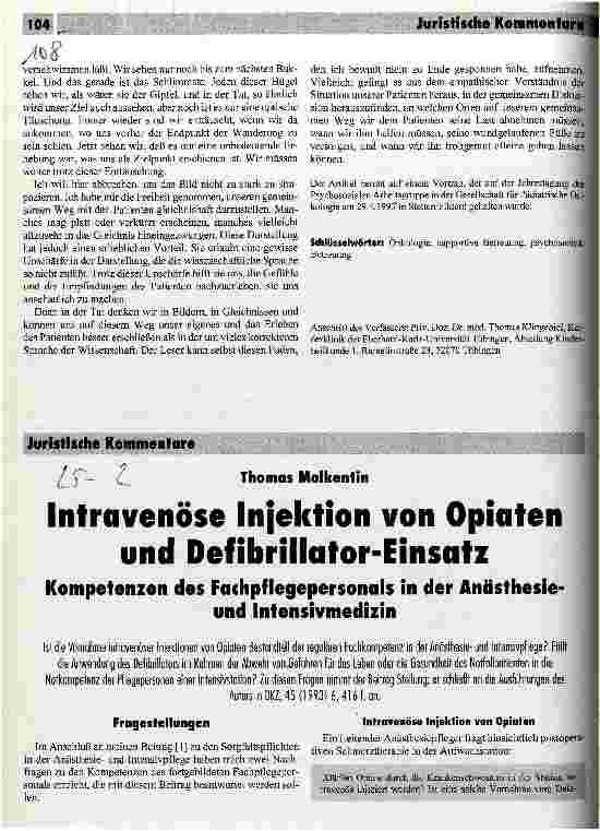 Vorschauseite 1: Intravenöse Injektion von Opiaten und Defibrillator-Einsatz Kompetenzen des Fachpflegepersonals in der Anästhesie und Intensivmedizin