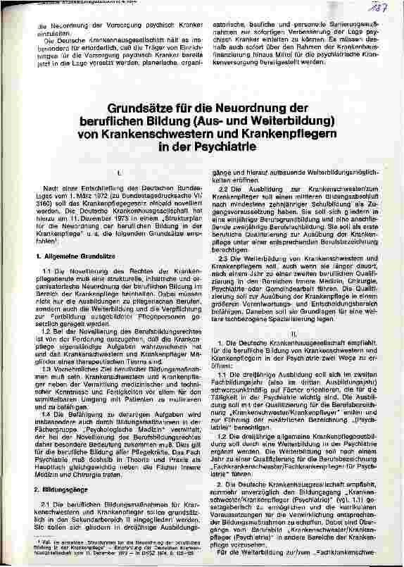 Vorschauseite 1: Grundsätze für die Neuordnung der beruflichen Bildung (Aus-und Weiterbildung von Krankenschwestern und Pflegern in der Psychiatrie