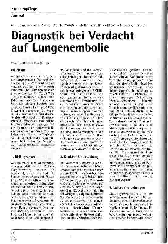 Vorschauseite 1: Diagnostik bei Verdacht auf Lungenembolie