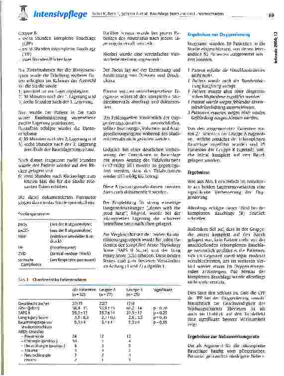 Vorschauseite 2: Komplette und inkomplette Bauchlage beim akuten Lungenversagen. Pflegerische Aspekte beim Vergleich der Effekte auf pulmonalen Gasaustausch und Nebenwirkungsrate