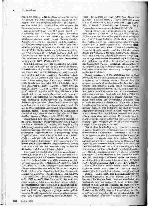 Vorschauseite 2: Mitbestimmungstatbestand: Änderung der Arbeitsorganisation OVG NRW, Beschluss vom 30.1.2003