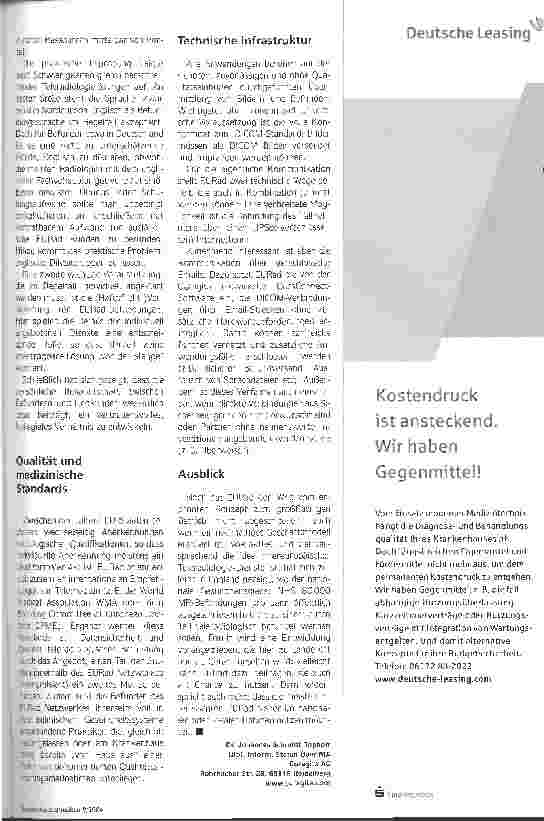 Vorschauseite 4: Grenzenlose TeleradiologieTeleradiotogie entwickelt sich zum internationalen Geschäft