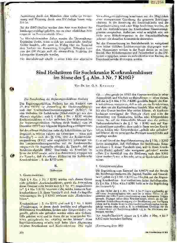 Vorschauseite 1: Sind Heilstätten für Suchtkranke Kur-Krankenhäuser des Paragraphen 4 Abs. Nr. 7 KHG