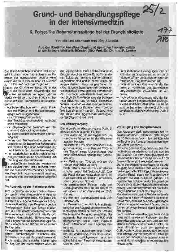 Vorschauseite 1: Grundund Behandlunspflege in der Intensivmedizin 5. Folge: Die Behandlungspflege bei der Bronchialtoilette