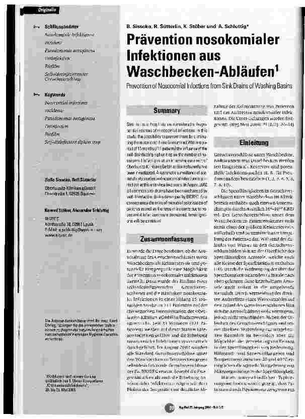 Vorschauseite 1: Prävention nosokomialer Infektionen aus Waschbecken-Abläufen