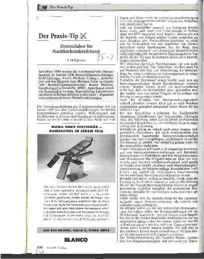 Vorschauseite 1: Zentrallabor für Nachbarkrankenhäuser Der Praxis Tip