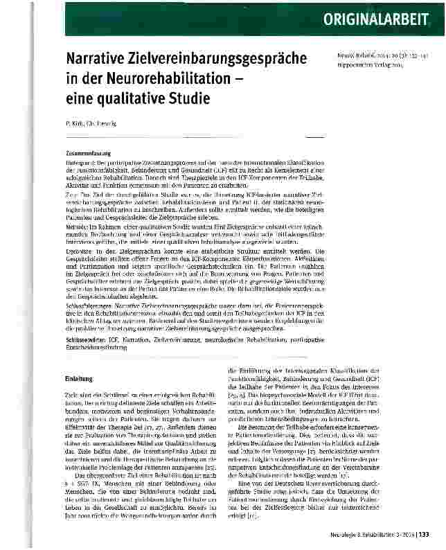 Vorschauseite 1: Narrative Zielvereinbarungsgespräche in der Neurorehabilitation -eine qualitative Studie