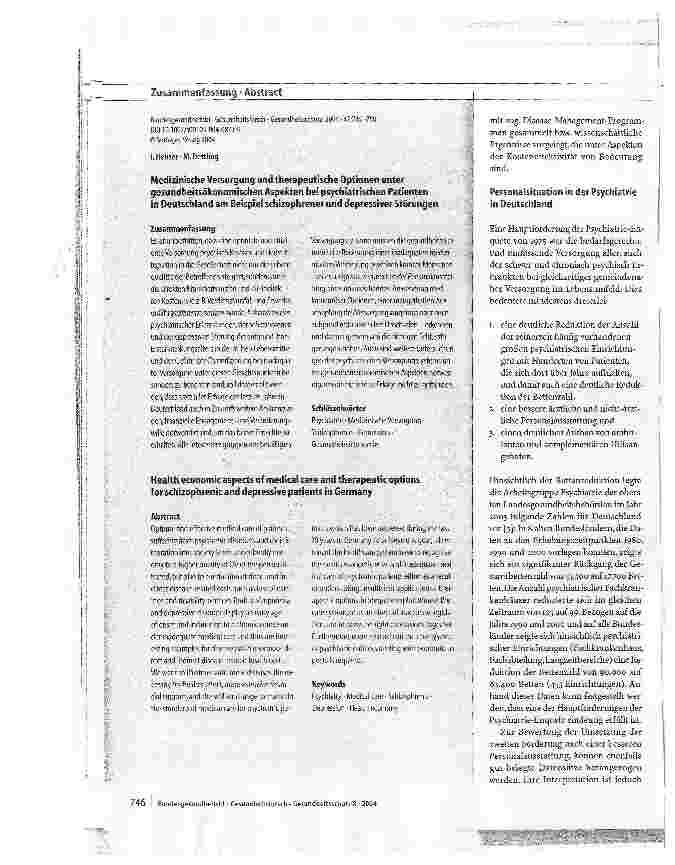 Vorschauseite 2: Medizinische Versorgung und therapeutische Optionen unter gesundheitsökonomischen Aspekten bei psychiatrischen Patienten in Deutschland am Beispiel schizophrener und depressiver S…