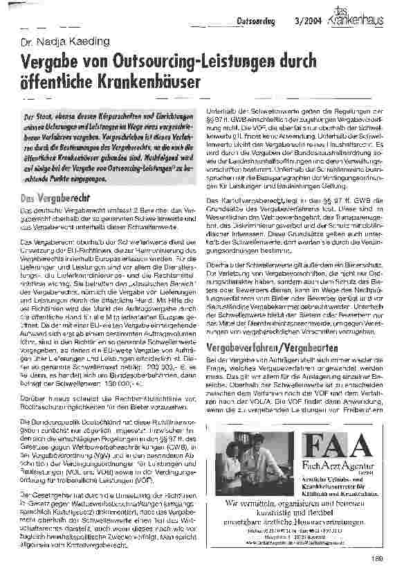 Vorschauseite 1: Vergabe von Outsourcing-Leistungen durch öffentliche Krankenhäuser