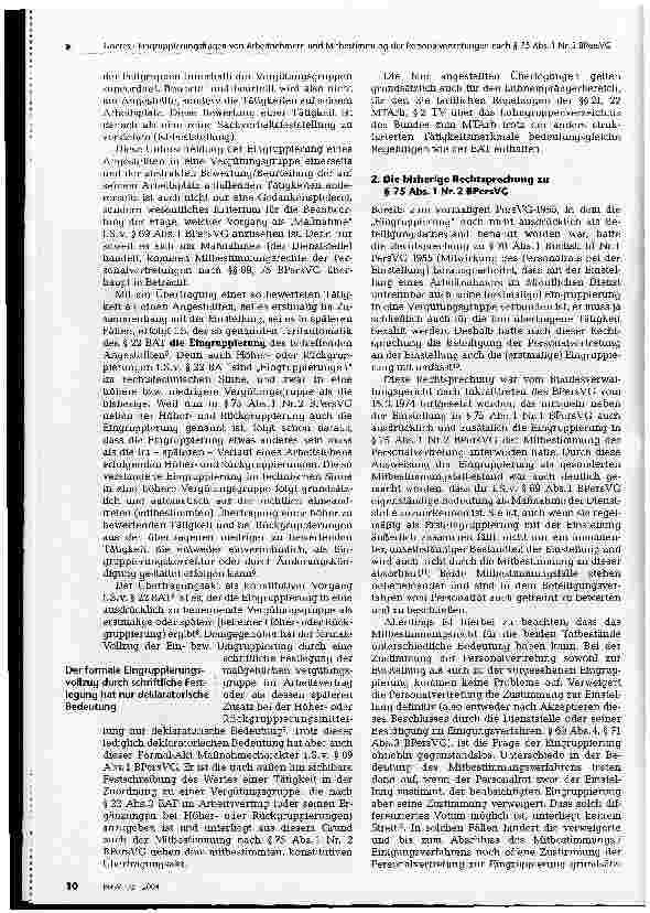 Vorschauseite 2: Eingruppierungsfragen von Arbeitnehmern und Mitbestimmnung der Personalvertretungen nach § 75 Abs. 1 Nr. 2 BPersVG Eine Auseinandersetzung mit der Entscheidung des Bundesverwaltun…