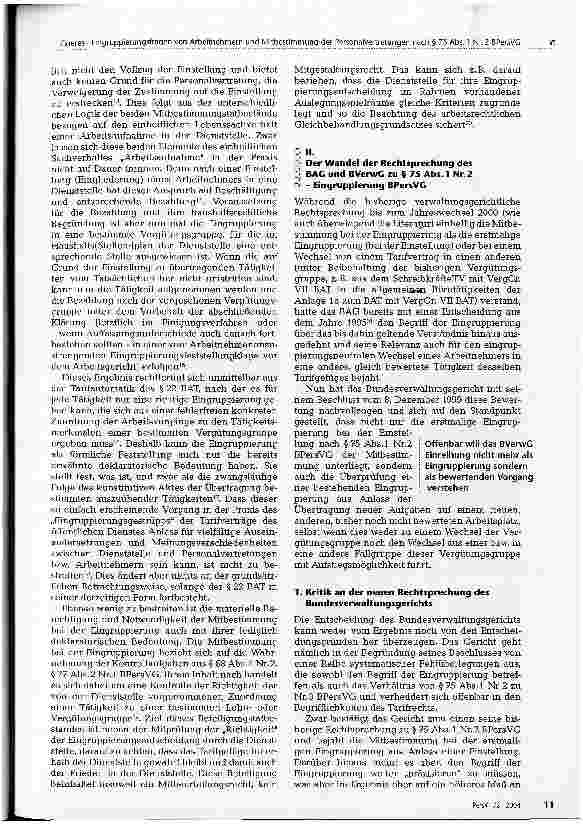Vorschauseite 3: Eingruppierungsfragen von Arbeitnehmern und Mitbestimmnung der Personalvertretungen nach § 75 Abs. 1 Nr. 2 BPersVG Eine Auseinandersetzung mit der Entscheidung des Bundesverwaltun…