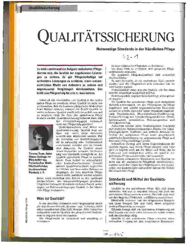 Vorschauseite 1: Qualitässicherung Notwendige Standards in der Häuslichen Pflege