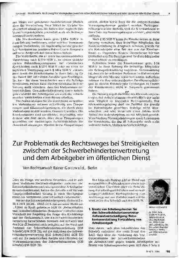 Vorschauseite 1: Zur Problematik des Rechtsweges bei Streitigkeiten zwischen der Schwerbehindertenvertretung und dem Arbeitgeber im öffentlichen Dienst