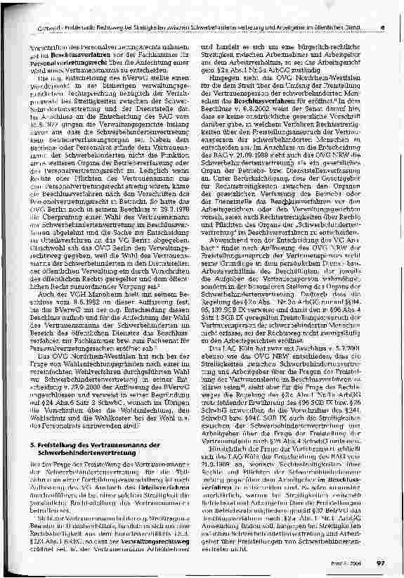 Vorschauseite 3: Zur Problematik des Rechtsweges bei Streitigkeiten zwischen der Schwerbehindertenvertretung und dem Arbeitgeber im öffentlichen Dienst