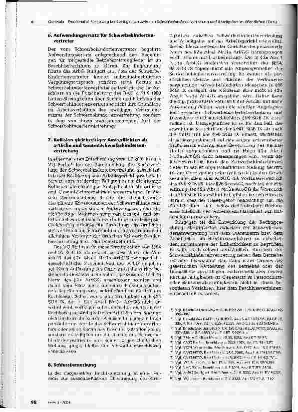 Vorschauseite 4: Zur Problematik des Rechtsweges bei Streitigkeiten zwischen der Schwerbehindertenvertretung und dem Arbeitgeber im öffentlichen Dienst