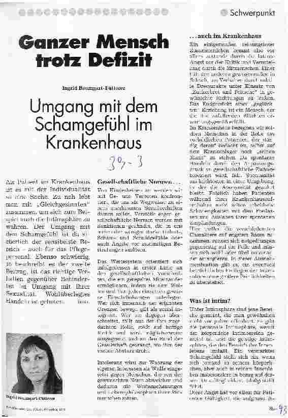 Vorschauseite 1: Ganzer Mensch trotz Defizit Umgang mit dem Schamgefühl im Krankenhaus