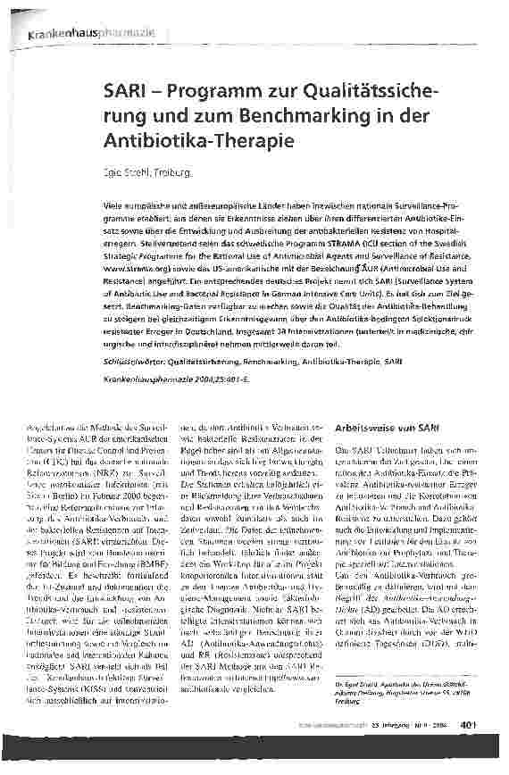 Vorschauseite 1: SARI - Programm zur Qualitätssicherung und zum Benchmarking in der Antibiotika-Therapie