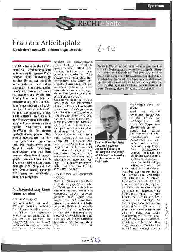 Vorschauseite 1: Frau am Arbeitsplatz Schutz durch neues Gleichberechtigungsgesetz