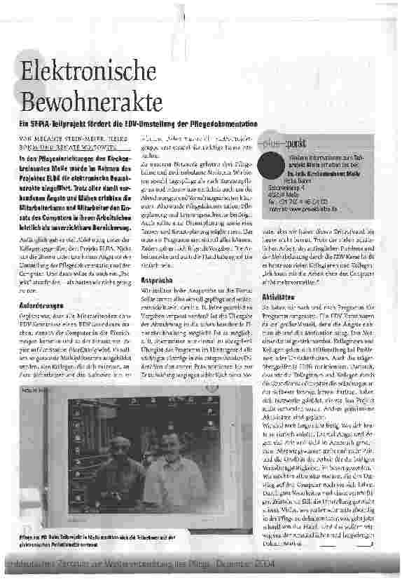 Vorschauseite 1: Elektronische Bewohnerakte. Ein SEPiA-Teilprojekt fördert die EDU-Umstellung der Pflegedokumentation