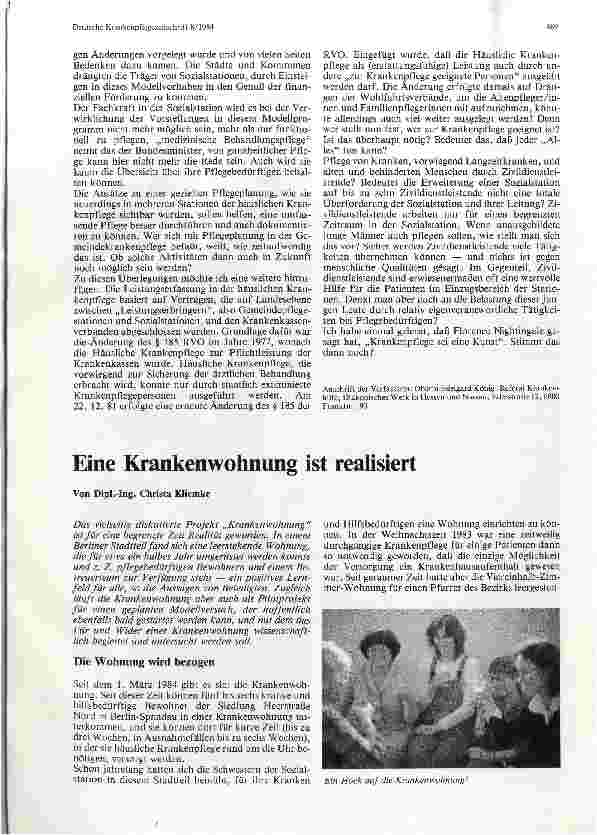 Vorschauseite 1: Eine Krankenwohnung ist realisiert