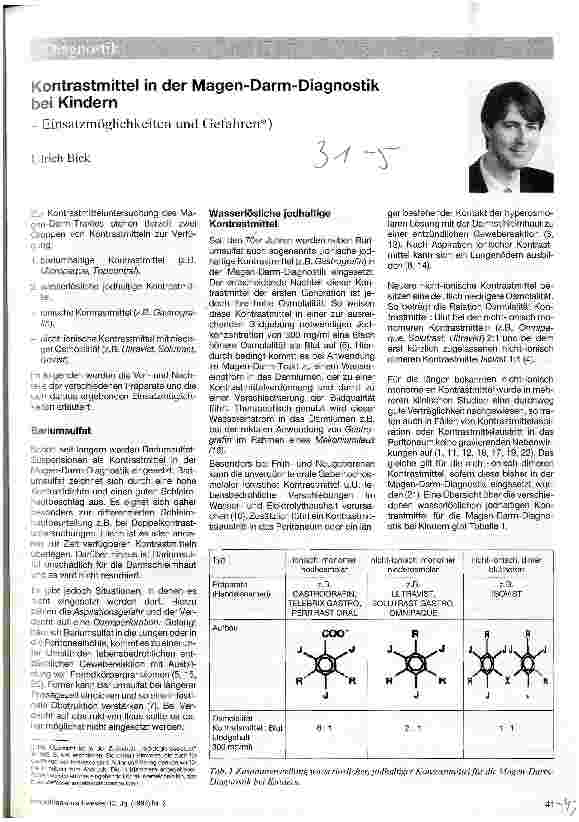 Vorschauseite 1: Kontrastmittel in der Magen-Darm-Diagnostik bei Kindern Einsatzmöglickeiten und Gefahren