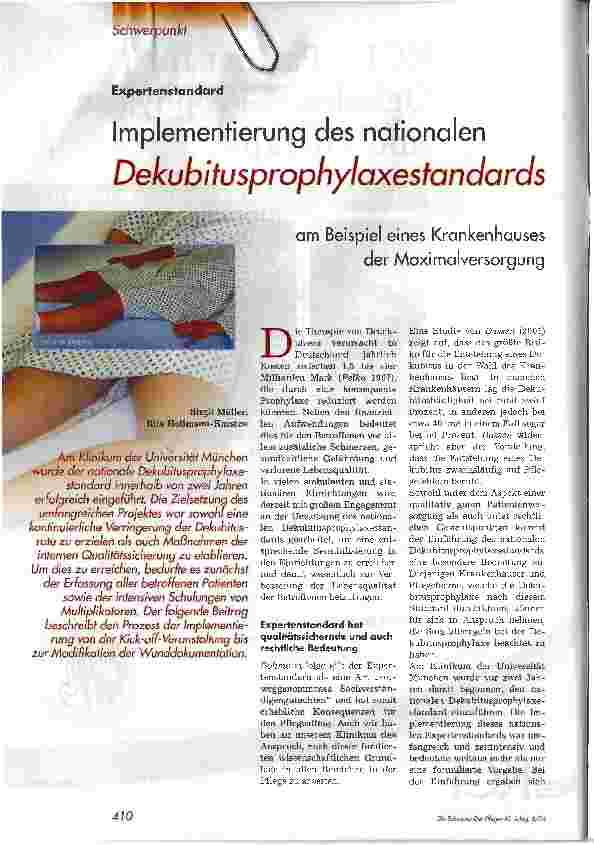 Vorschauseite 1: Implementierung des nationalen Dekubitusprophylaxestandards am Beispiel eines Krankenhauses der Maximalversorgung