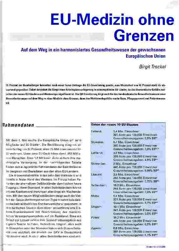 Vorschauseite 1: EU-Medizin ohne GrenzenAuf dem Weg in ein harmonisiertes Gesundheitswesen der gewachsenen Europäischen Union