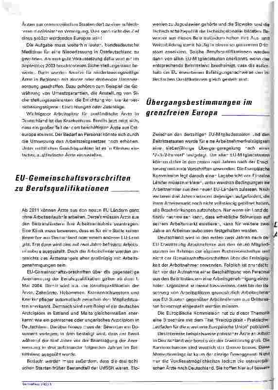 Vorschauseite 4: EU-Medizin ohne GrenzenAuf dem Weg in ein harmonisiertes Gesundheitswesen der gewachsenen Europäischen Union