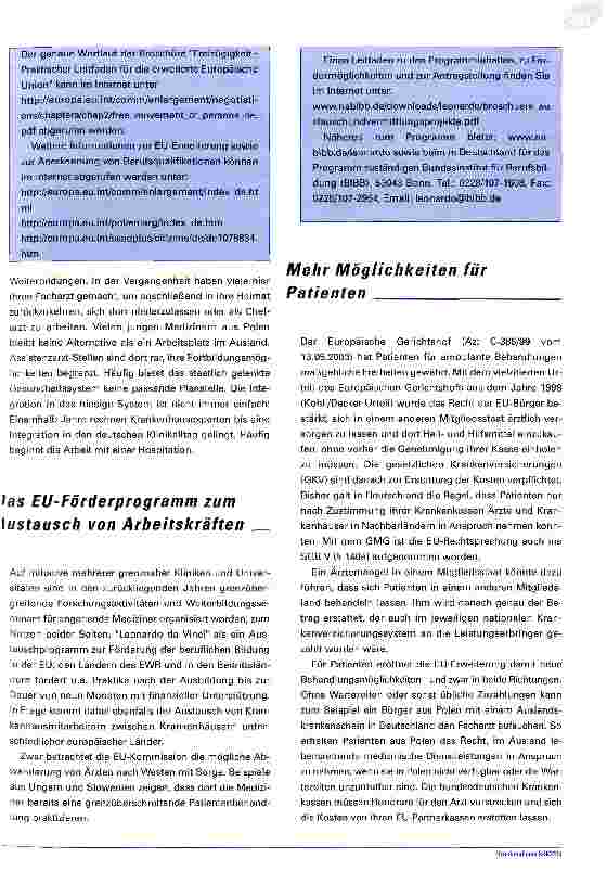 Vorschauseite 5: EU-Medizin ohne GrenzenAuf dem Weg in ein harmonisiertes Gesundheitswesen der gewachsenen Europäischen Union