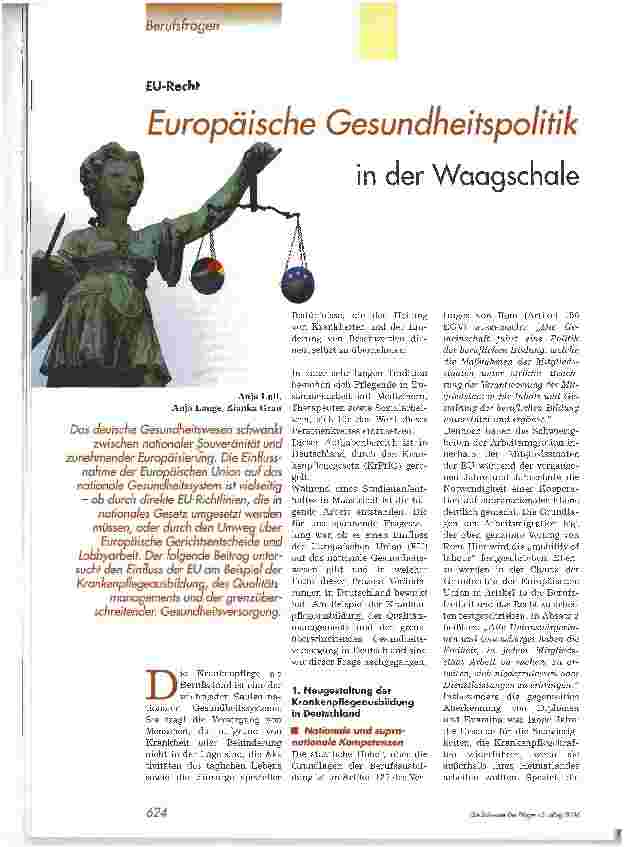 Vorschauseite 1: Europäische Gesundheitspolitik in der Waagschale