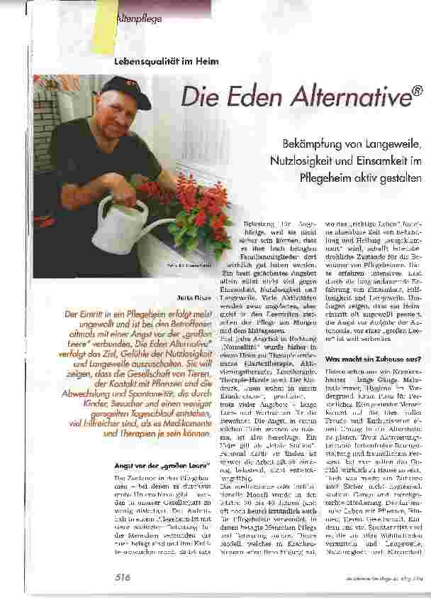 Vorschauseite 1: Die Eden AlternativeBekämpfung von Langeweile, Nutzlosigkeit und Einsamkeit imPflegeheim aktiv gestalten