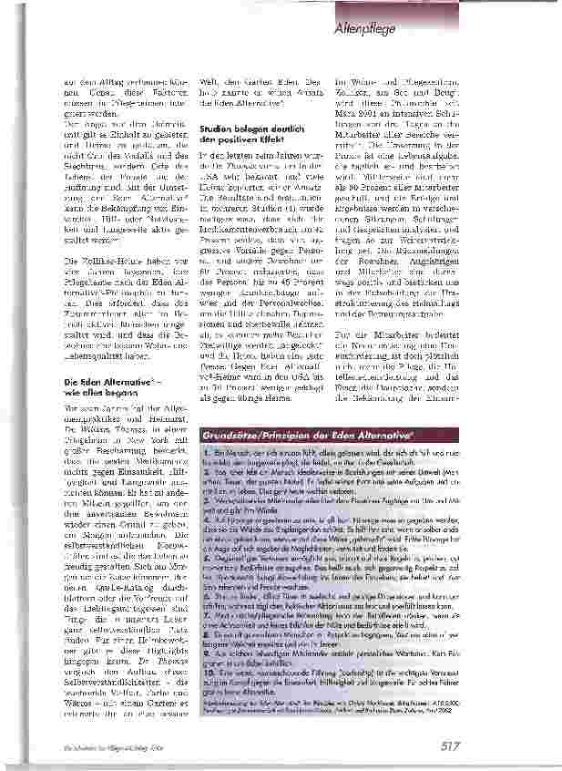Vorschauseite 2: Die Eden AlternativeBekämpfung von Langeweile, Nutzlosigkeit und Einsamkeit imPflegeheim aktiv gestalten