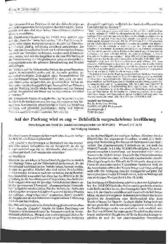 Vorschauseite 6: Arzneimittelverkauf oder -versorgung? Anmerkungen zum Urteil des EuGH in Sachen DocMorris