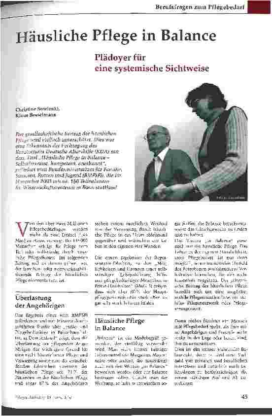 Vorschauseite 1: Häusliche Pflege in Balance Plädoyer für eine systemische Sichtweise