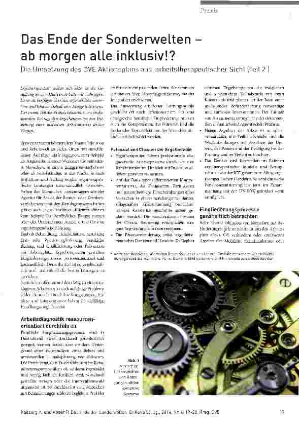 Vorschauseite 1: Das Ende der Sonderwelten -ab morgen alle inklusiv! ? Die Umsetzung des DVE AktionspLans aus arbeitstherapeutischer Sicht (Teil 2 )