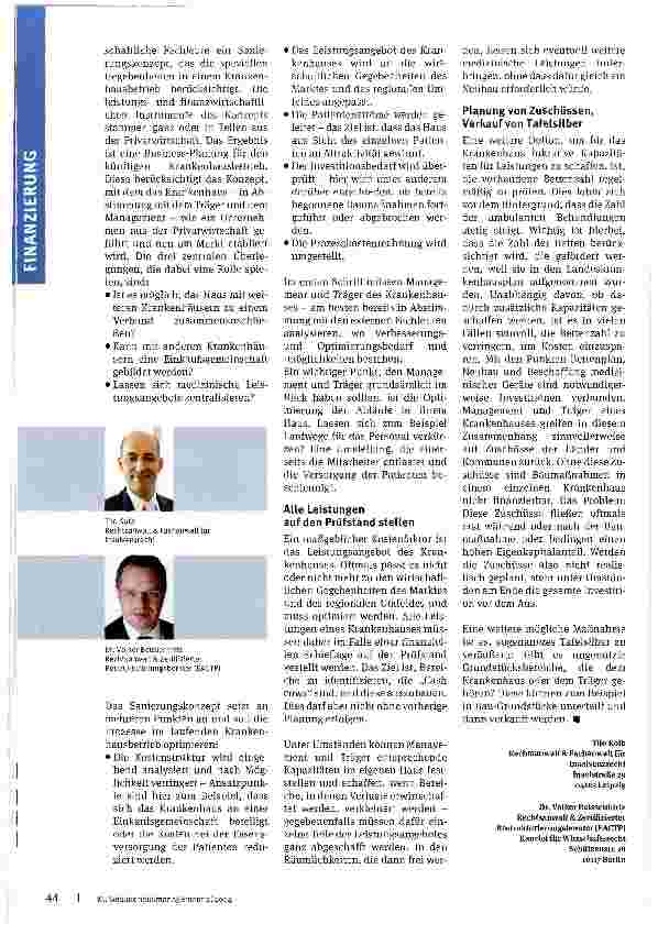 Vorschauseite 2: Wie defizitäre Häuser wieder auf eine Basis gestellt werden