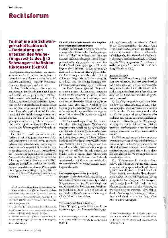 Vorschauseite 1: Teilnahme am Schwangerschaftsabbruch - Bedeutung und Grenzen des Weigerungsrechts des §12 Schwangerschaftskonfliktgesetz CSchKG)