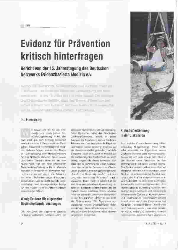 Vorschauseite 1: Evidenz für Prävention kritisch hinterfragen