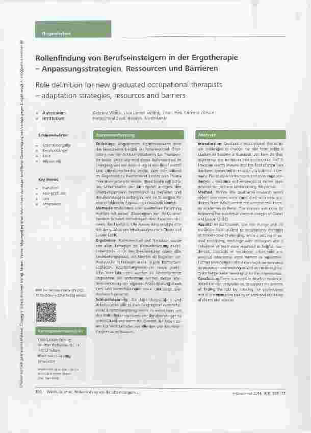 Vorschauseite 1: Rollenfindung von Berufseinsteigern in der Ergotherapie Anpassungsstrategien, Ressourcen und Barrieren