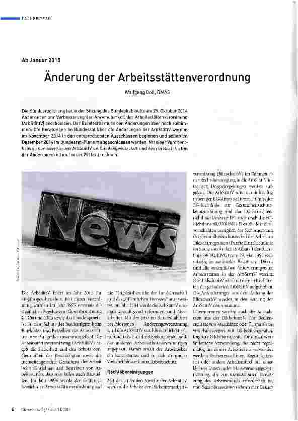 Vorschauseite 1: Änderung der Arbeitsstättenverordnung