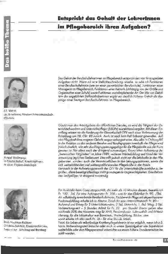 Vorschauseite 1: Entspricht das Gehalt der LehrerInnen im Pflegebereich ihren Aufgaben? Das heiße Thema