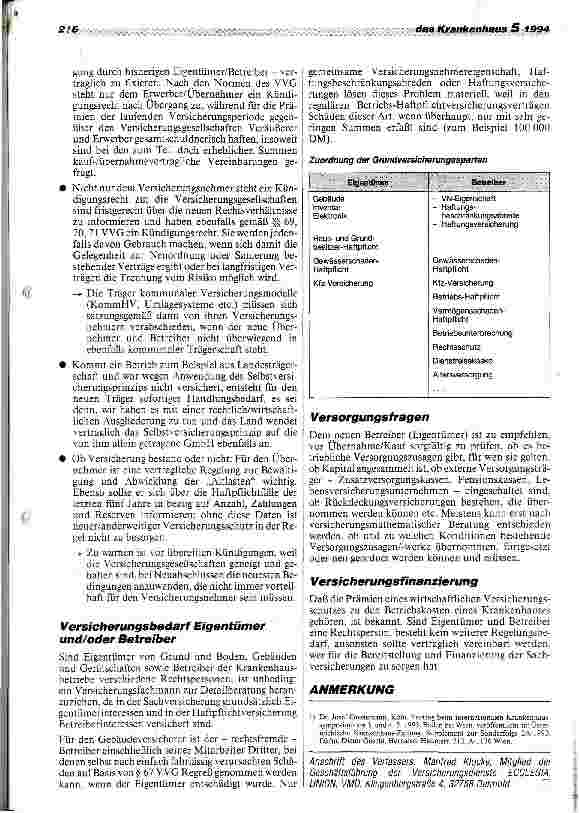 Vorschauseite 2: Versicherungsund Versorgungsfragen bei Wechsel der Rechtsträger- (form) von Krankenhausbetrieben