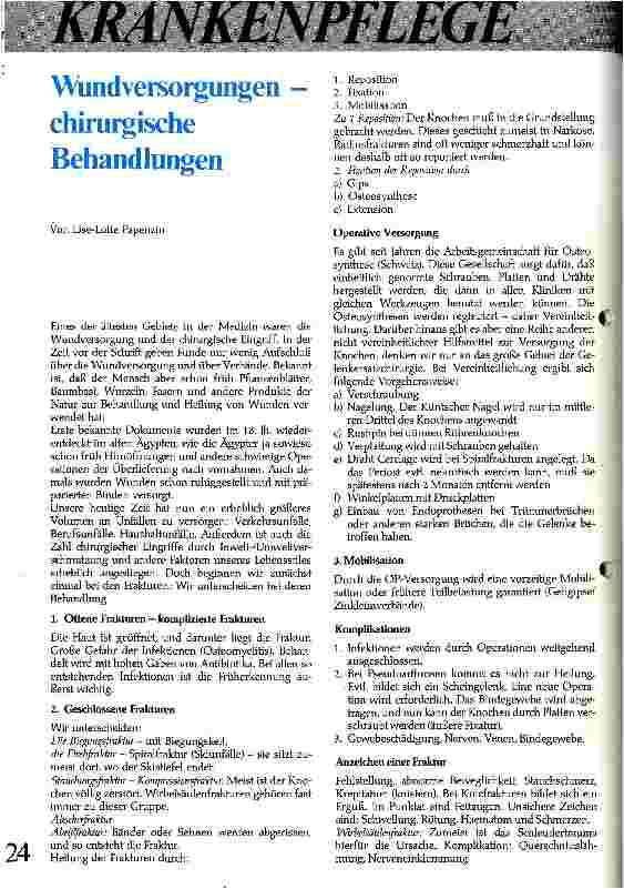 Vorschauseite 1: Wundversorgungen - chirurgische Behandlungen