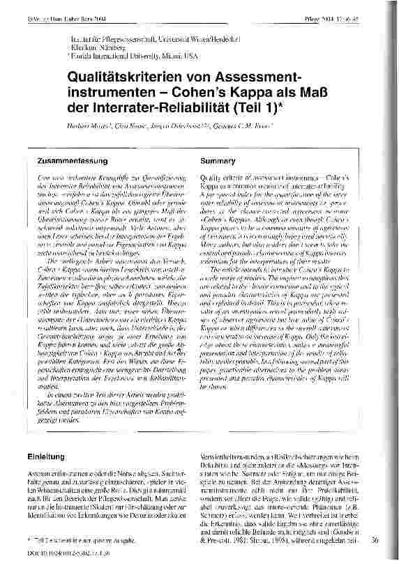 Vorschauseite 1: Qualitätskriterien von Assessmentinstrumenten - Cohen`s Kappa als Maß der Interrater-Reliabilität Teil 1