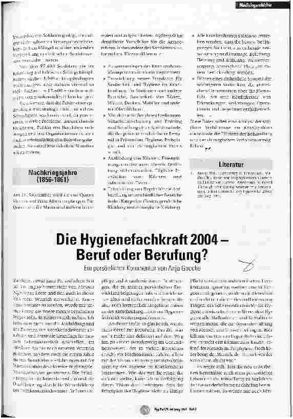 Vorschauseite 1: Die Hygienefachkraft 2004 - Beruf oder Berufung?